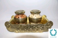 VNS Tray and Jar Peacock Tray wooden 2. Glass Jar,Gold) -